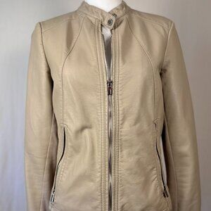 Vegan Leather Jacket, Beige, EXPRESS Size MEDIUM